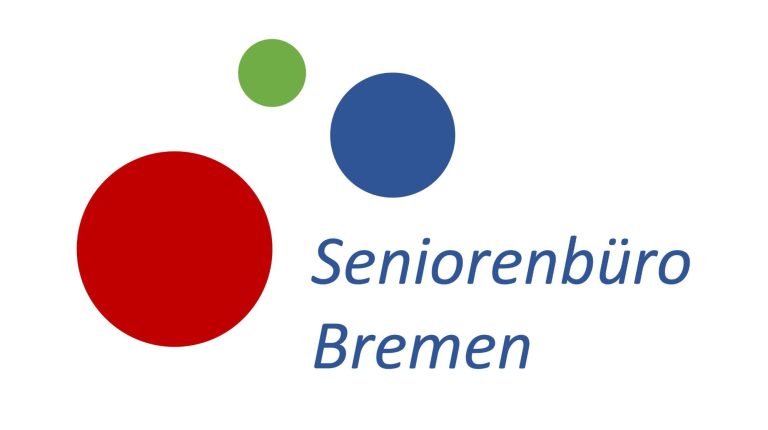 Logo des Seniorenbüro: 3 Punkte in unterschiedlicher Größe und Farbe: grün-blau-rot